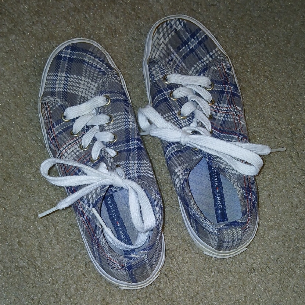 Tommy Hilfiger Blue and White Plaid Sneakers